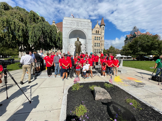 Congressman Cartwright with Union Members in Front of John Mitchell Statue